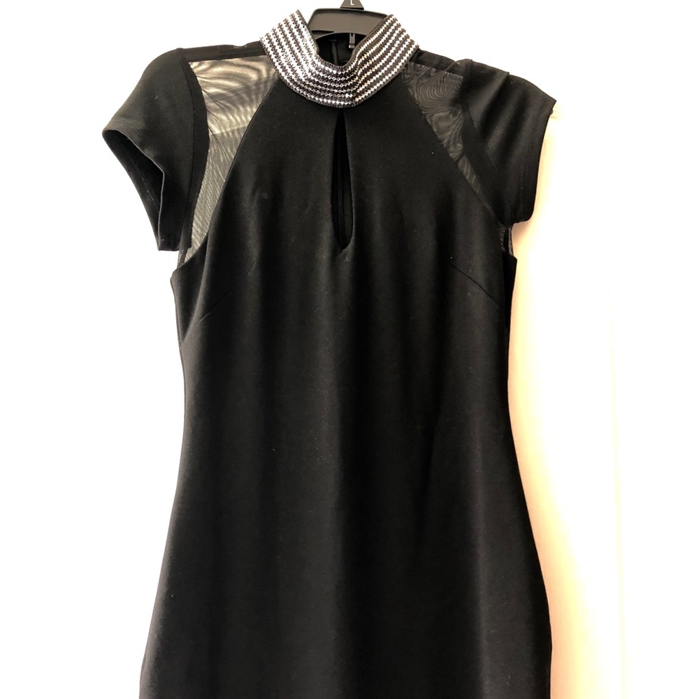 Bebe Rhinestone And Mesh detailed mini dress