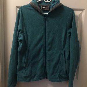 REI teal zip up fleece hoodie