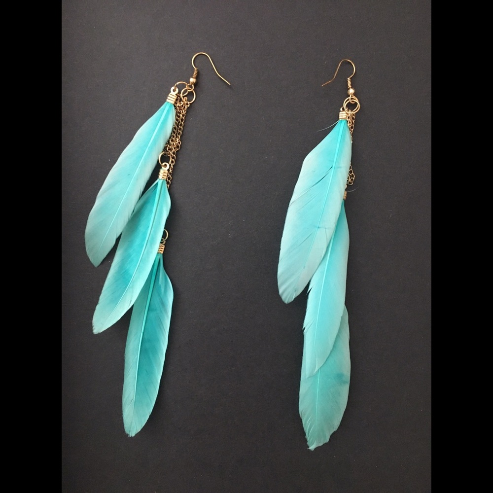 Turquoise Feather Earrings