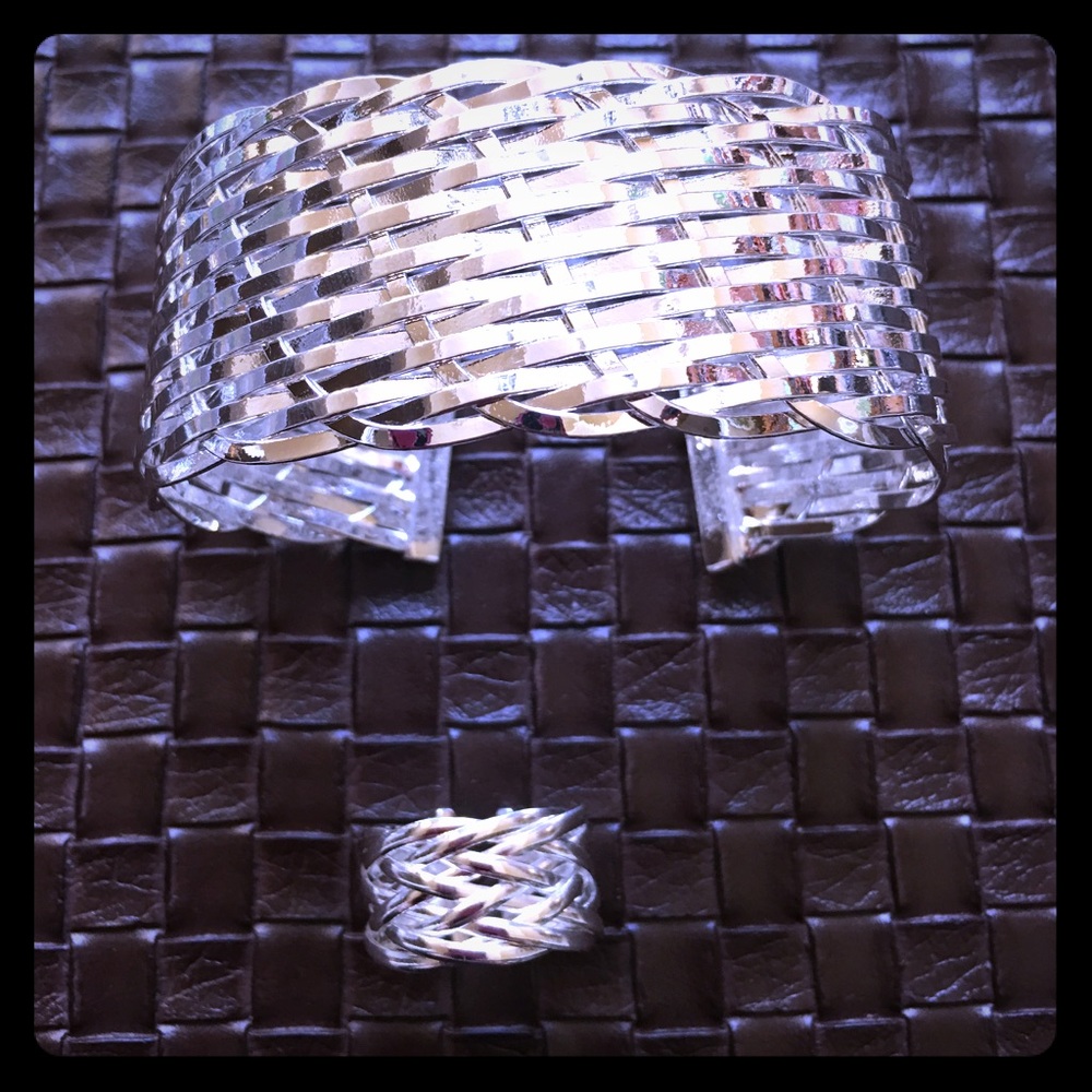NWT silver braided bangle cuff and matching ring