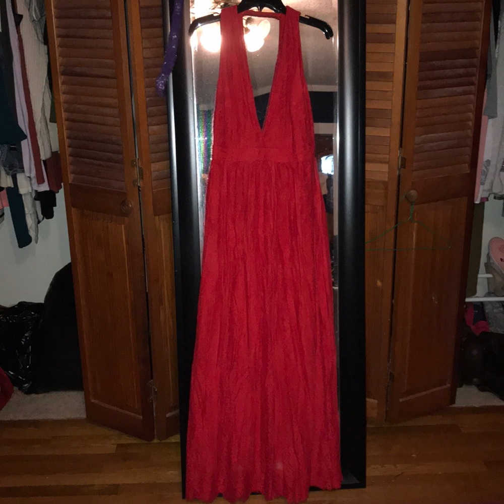 Deep v sexy red lace dress