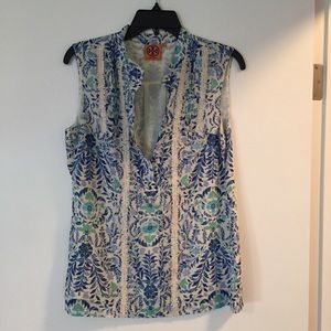 Tory Burch sleeveless silk blue blouse, size 8