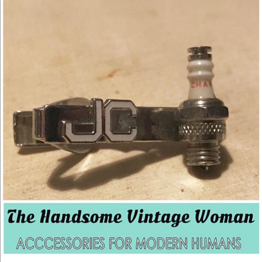 JC spark Plug Tie Clip, Vintage Tie Clip