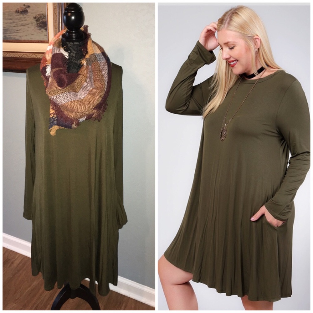 Olive long sleeve pocket dress