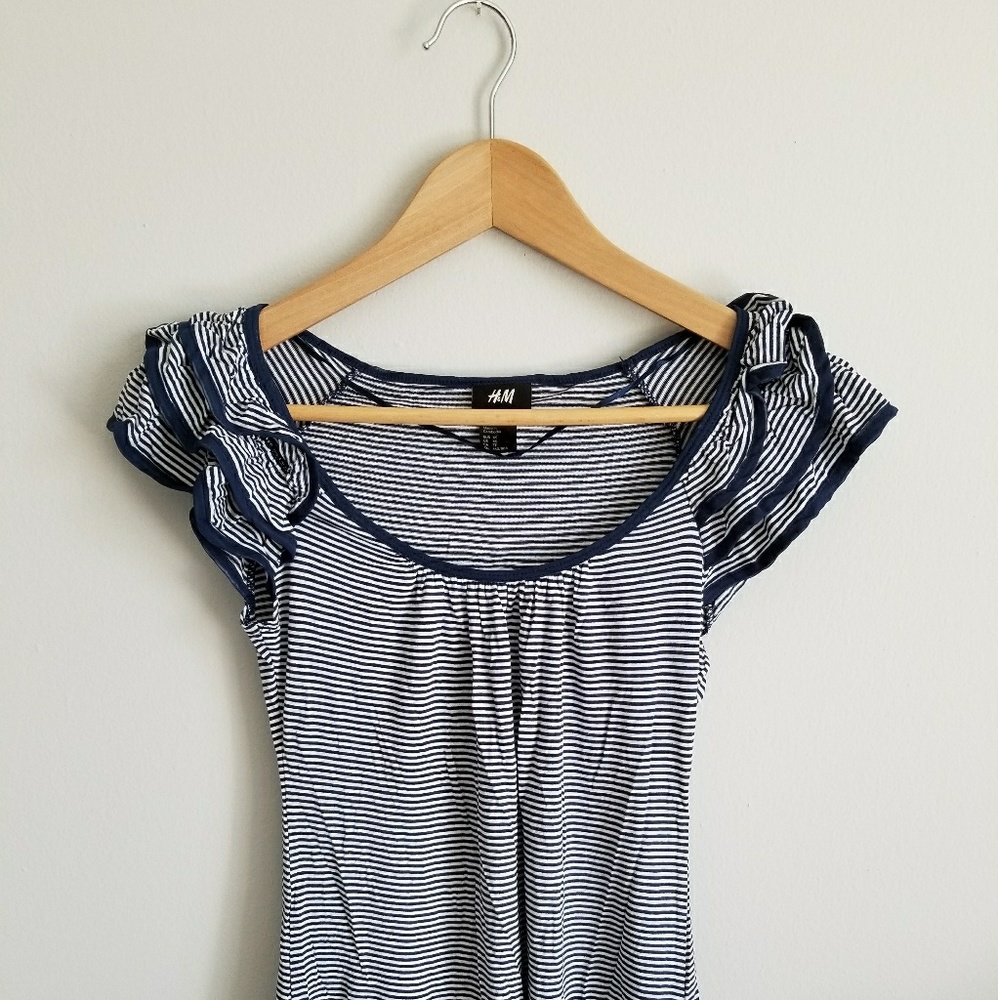 H&M navy stripes shirt with shoulder frills