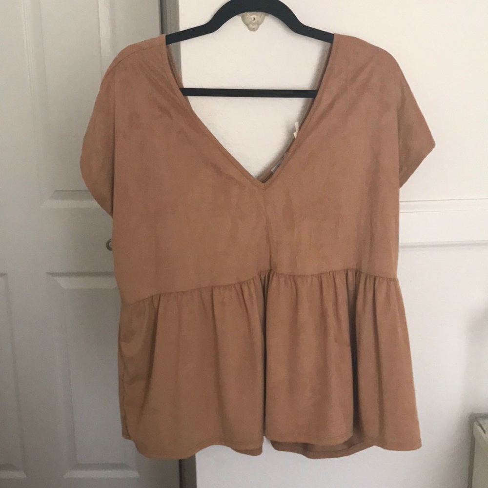 KIMCHI BLUE Camel Suede Babydoll Top