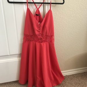 Coral dress with lace midriff