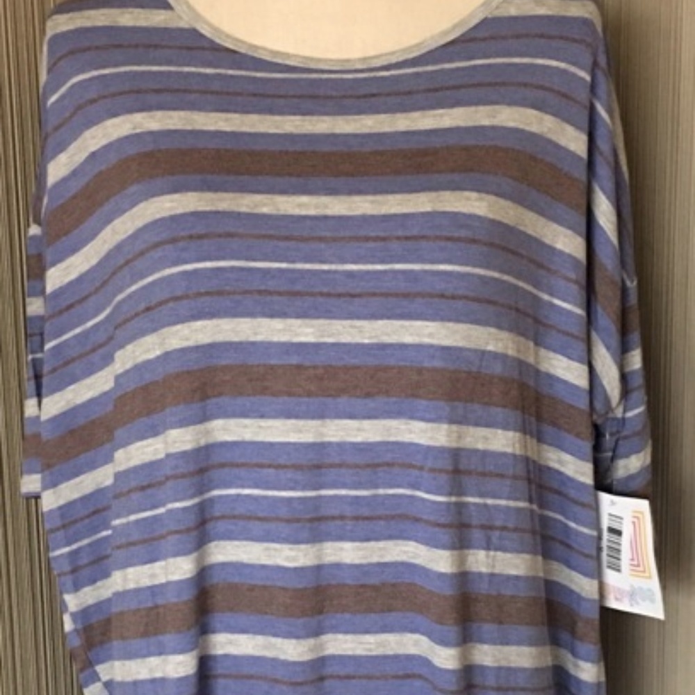 NWT Lularoe Irma Blue Gray Striped Rayon Medium