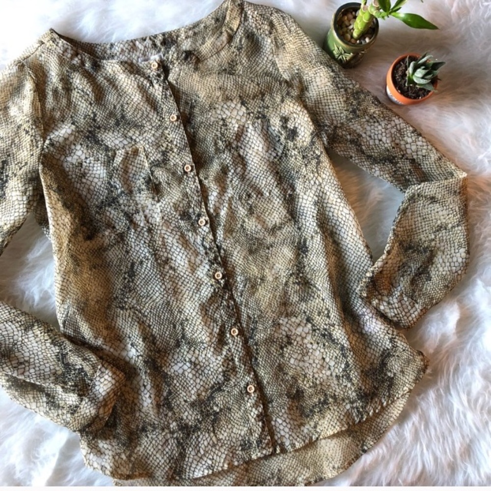 Anthropologie sheer snakeskin blouse