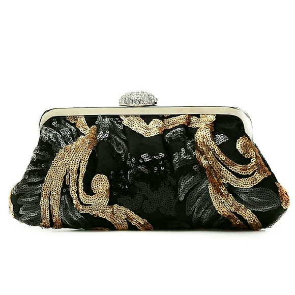 Handbags - Black & Gold Sequin Clutch