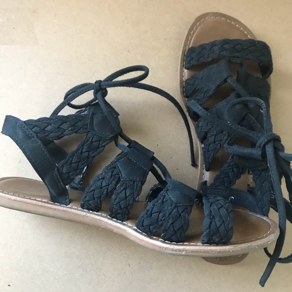 Black Strappy Tie Up Sandals