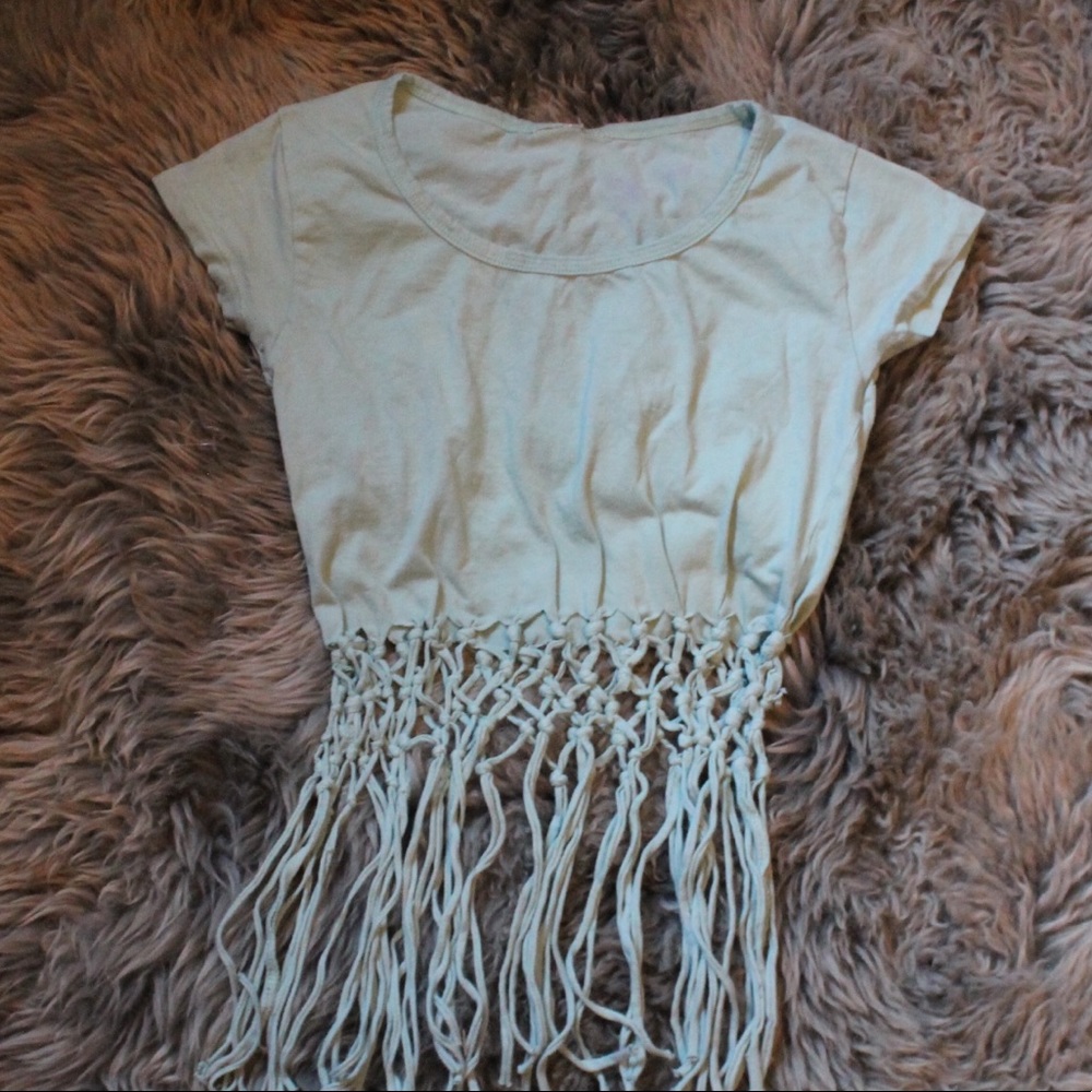 Blue Crop Top With Hand Woven Fringe