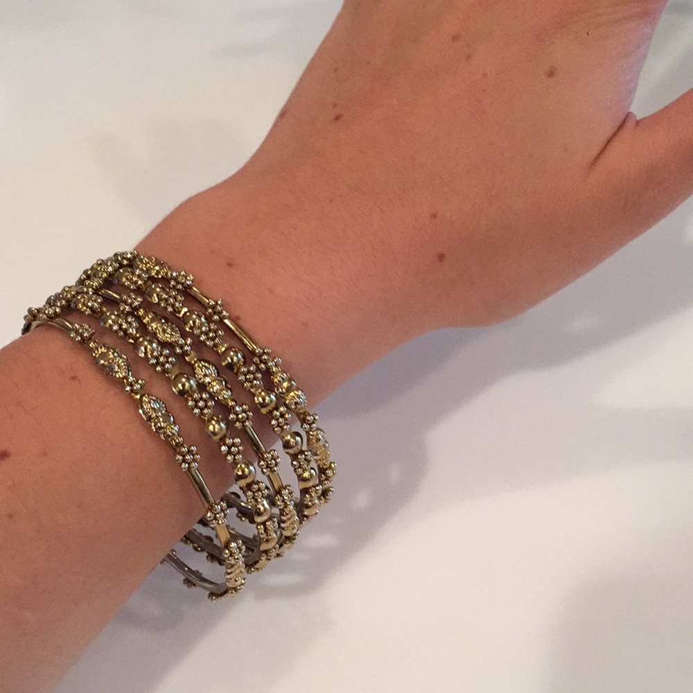 Set of 5 Embellished Gold Bangle Stack