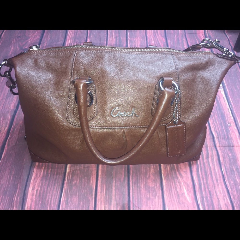 Brown Coach Ashley Satchel Leather Handbag F15445