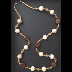 Brown & Cream Long Strand Necklace