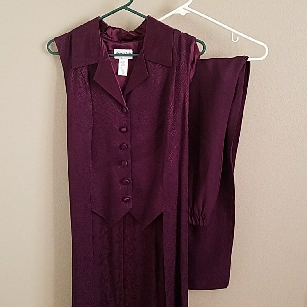 Purple 2-piece pant/long vest set sz 14