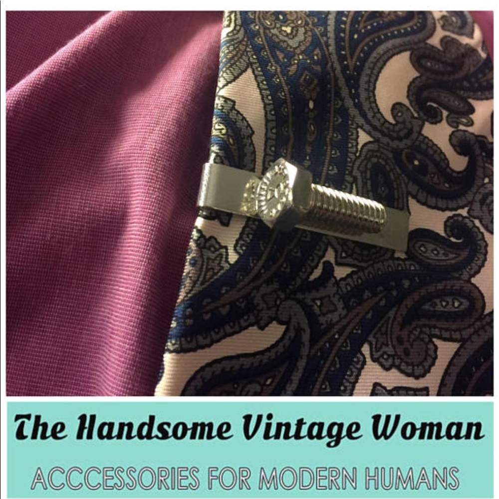 Screw Tie Clip, Vintage Gift, Silver tone metal
