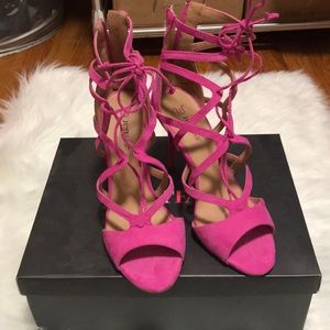 JUST FAB | Hot Pink 2.5” Strappy Sandal Heels