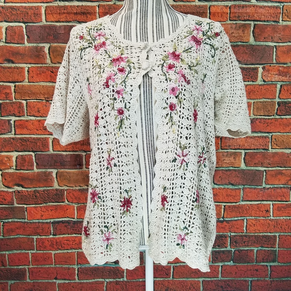 Tiara International embroidered crochet sweater