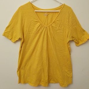 Saffron yellow rouched v-neck t-shirt