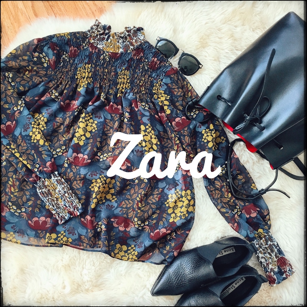 Zara Mock Neck Sheer Blouse - Small