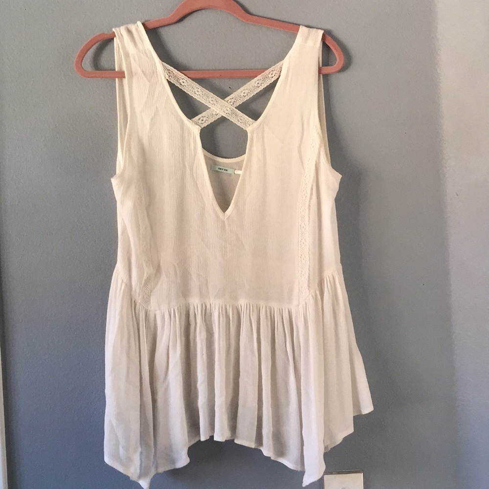 White cross neck tank top