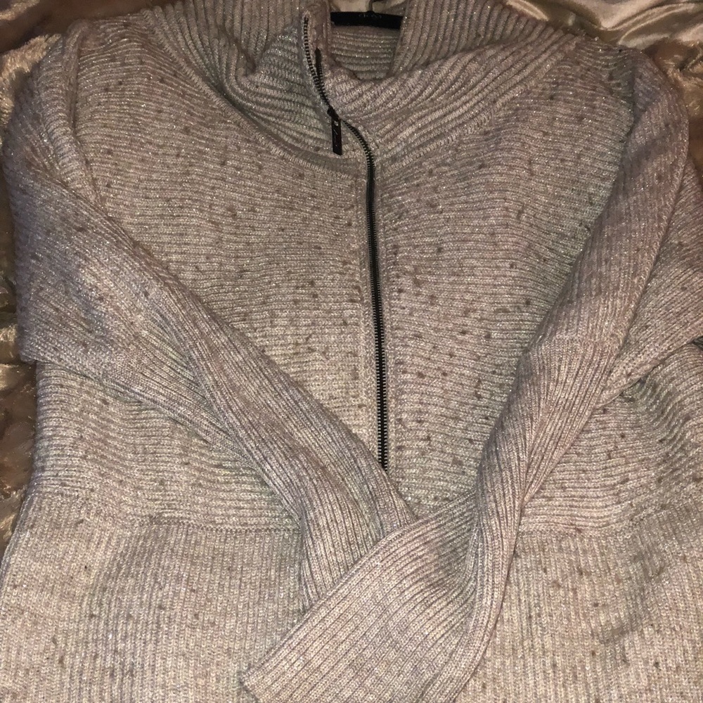 Kenneth Cole zip up sparkly sweater, Cowl Neck