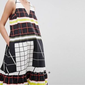 ASOS Stripe and Check Print Midi Dress with Hem