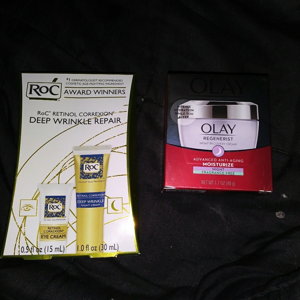 Olay Regenerist moisturizer, Roc Retinol firming