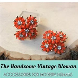 Coro Orange Clip On Earrings Flower Bouquet