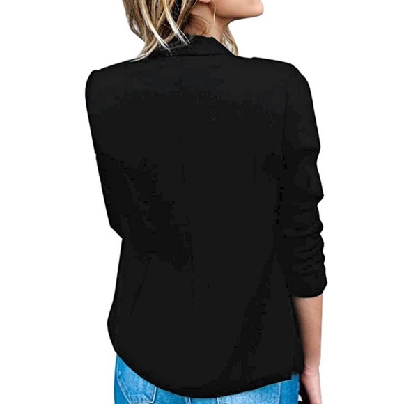 Button Detail Notched Lapel Chic Blazer Black - Picture 2 of 6