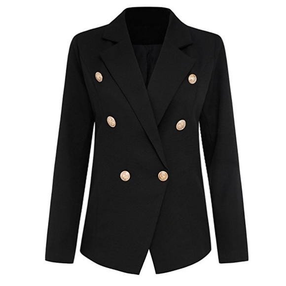 Button Detail Notched Lapel Chic Blazer Black - Picture 5 of 6