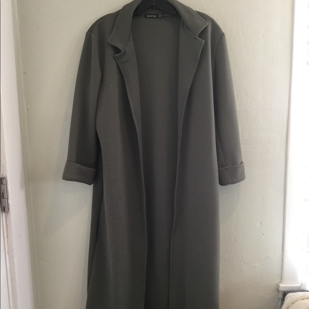 Midi Olive Ribbed Duster Coat