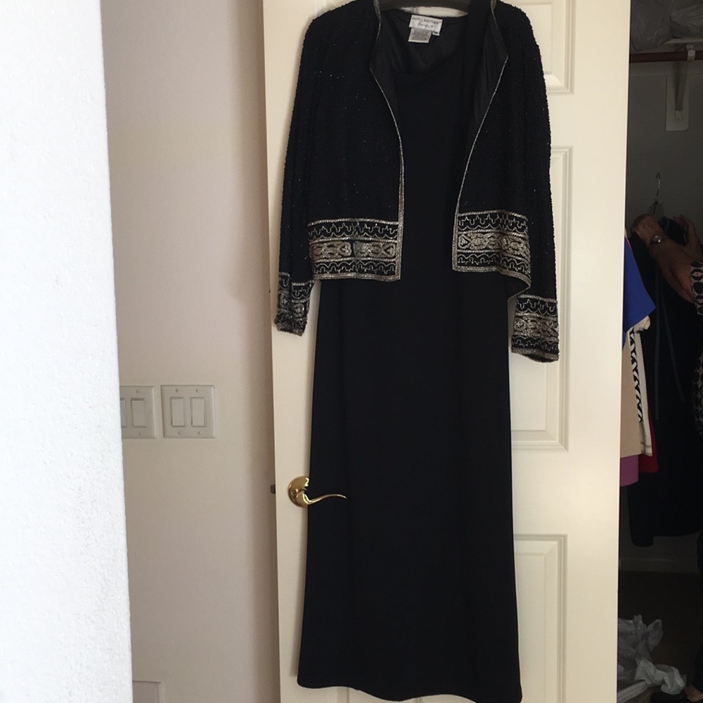 Two piece black evening gown with jacket