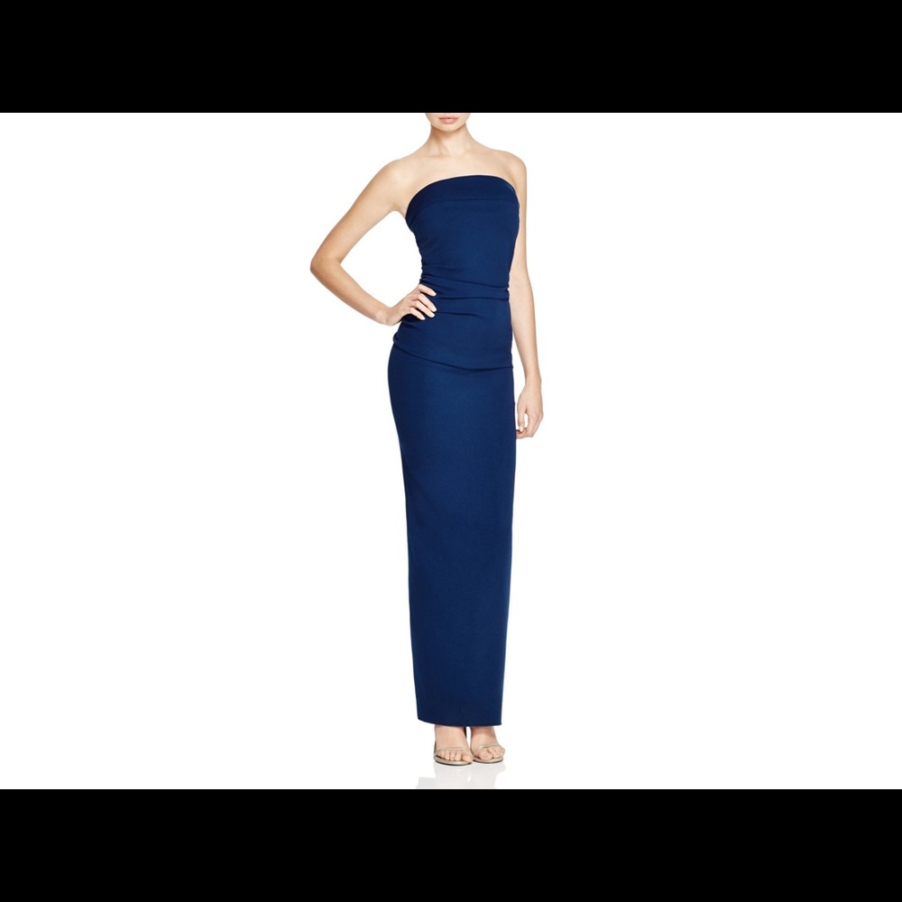 Nicole bakti strapless dress, ruffle back.