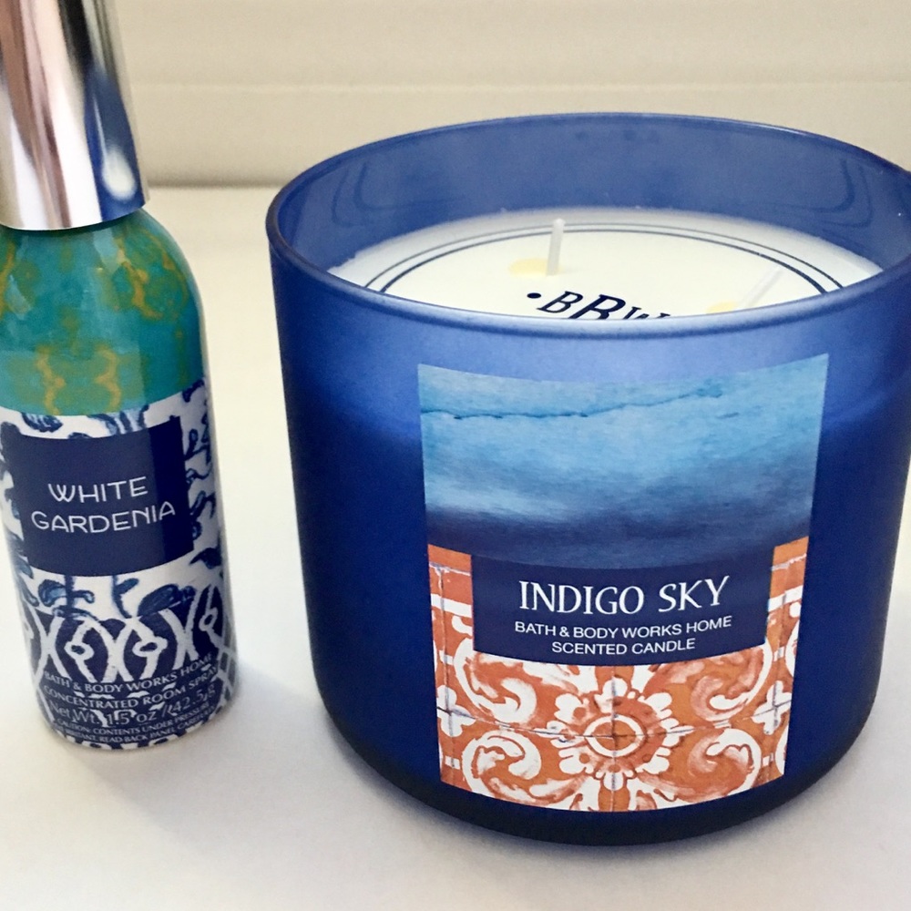 BBW Indigo Sky Candle + White Gardenia Room Spray