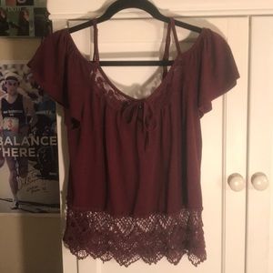 OFF THE SHOULDER MAROON SHIRT