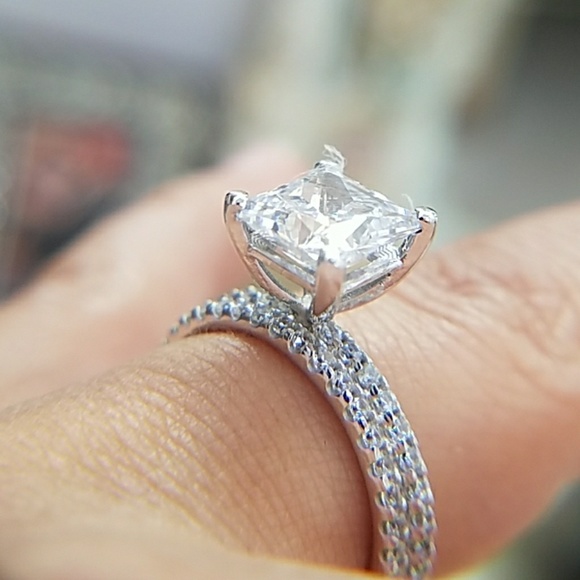 14k Solid Gold 3ct Princess Engagement Ring 2pc - Picture 4 of 8