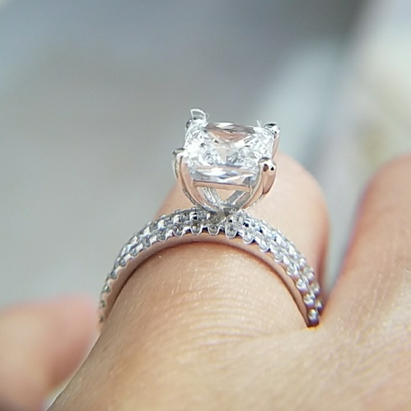 14k Solid Gold 3ct Princess Engagement Ring 2pc - Picture 5 of 8