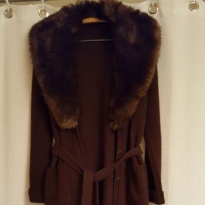 fur-collared sweater coat