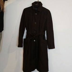 Long Brown Wool Coat with Wool Belt