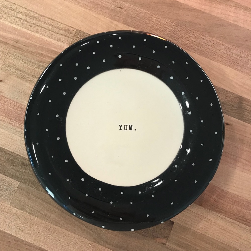 Rae Dunn Clay Set of 3 Black Polka Dot Plates Yum