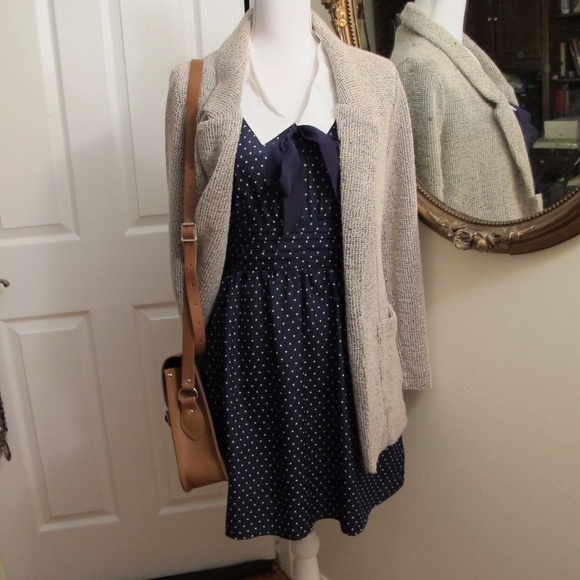 Navy blue/White polkadot Color bow Dress Cap Sleev - Picture 8 of 8