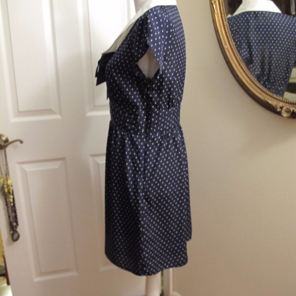 Navy blue/White polkadot Color bow Dress Cap Sleev - Picture 3 of 8