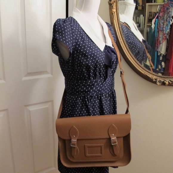 Navy blue/White polkadot Color bow Dress Cap Sleev - Picture 6 of 8