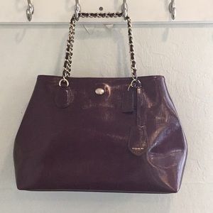 Oxblood Textured Leather and Gold Chain Purse