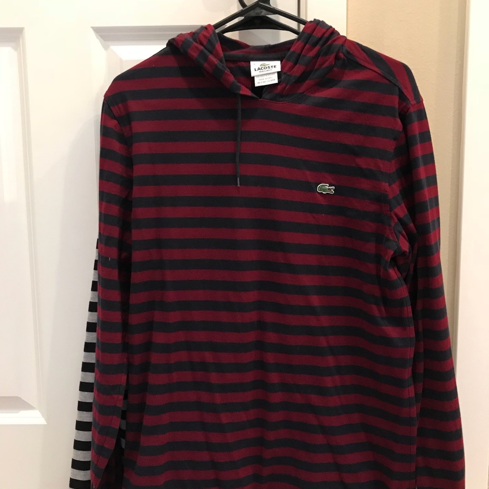 Lacoste striped long sleeve w/ hoody