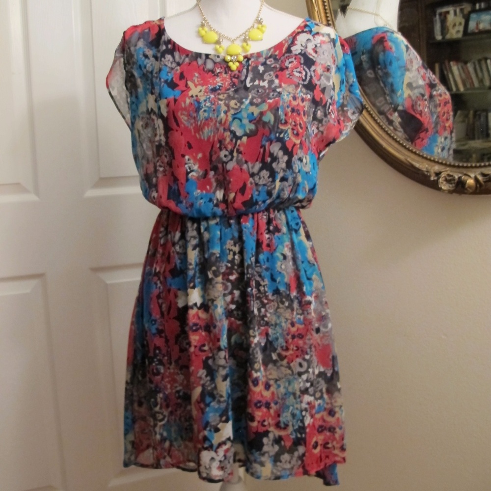 Lush Watercolor pink blue asymmetrical HiLow dress