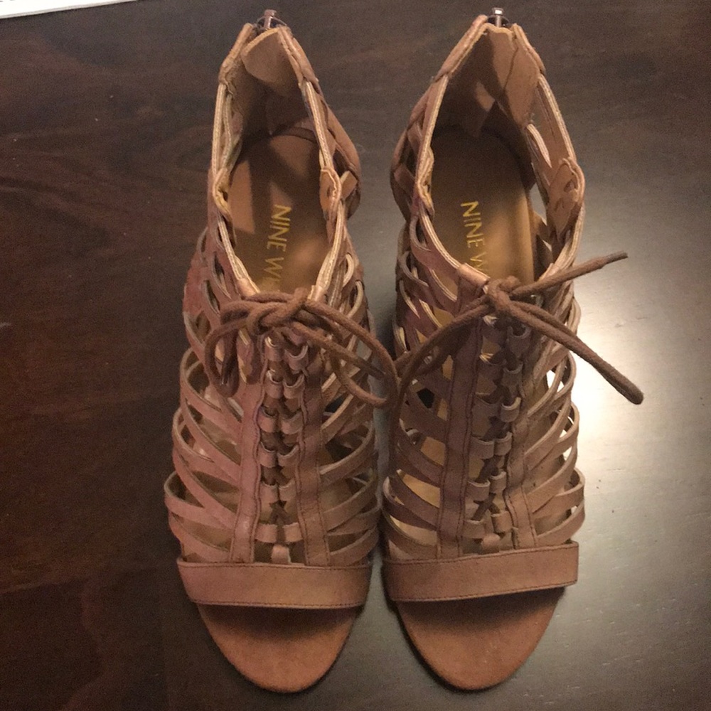 Nine West Cognac Lace-Up Wedges