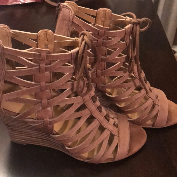 Nine West Cognac Lace-Up Wedges - Picture 2 of 3